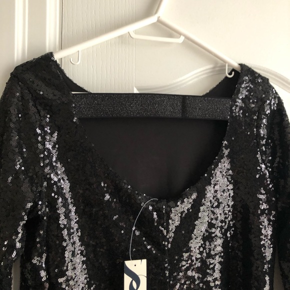 Black Sequin 3/4 Sleeve Party Mini Dress - Picture 3 of 5